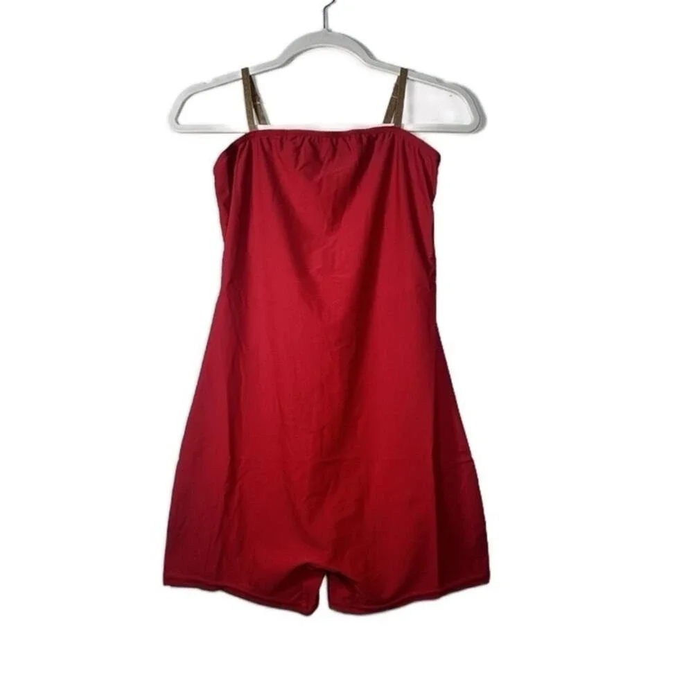 AL Theatricals Shorty Unitard Red and Gold Dance Costume Sleeveless adult Large